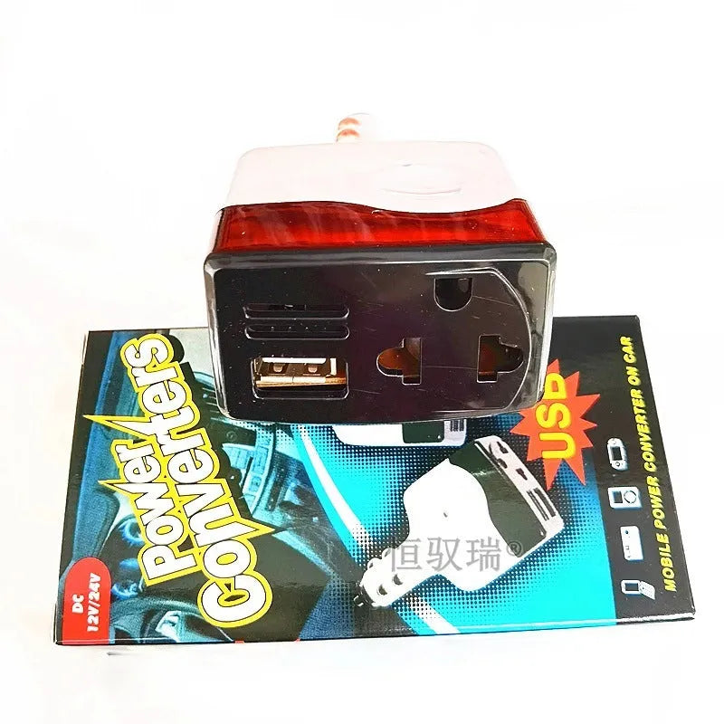 Car cigarette lighter power supply transformer with USB output for mobile phone charging