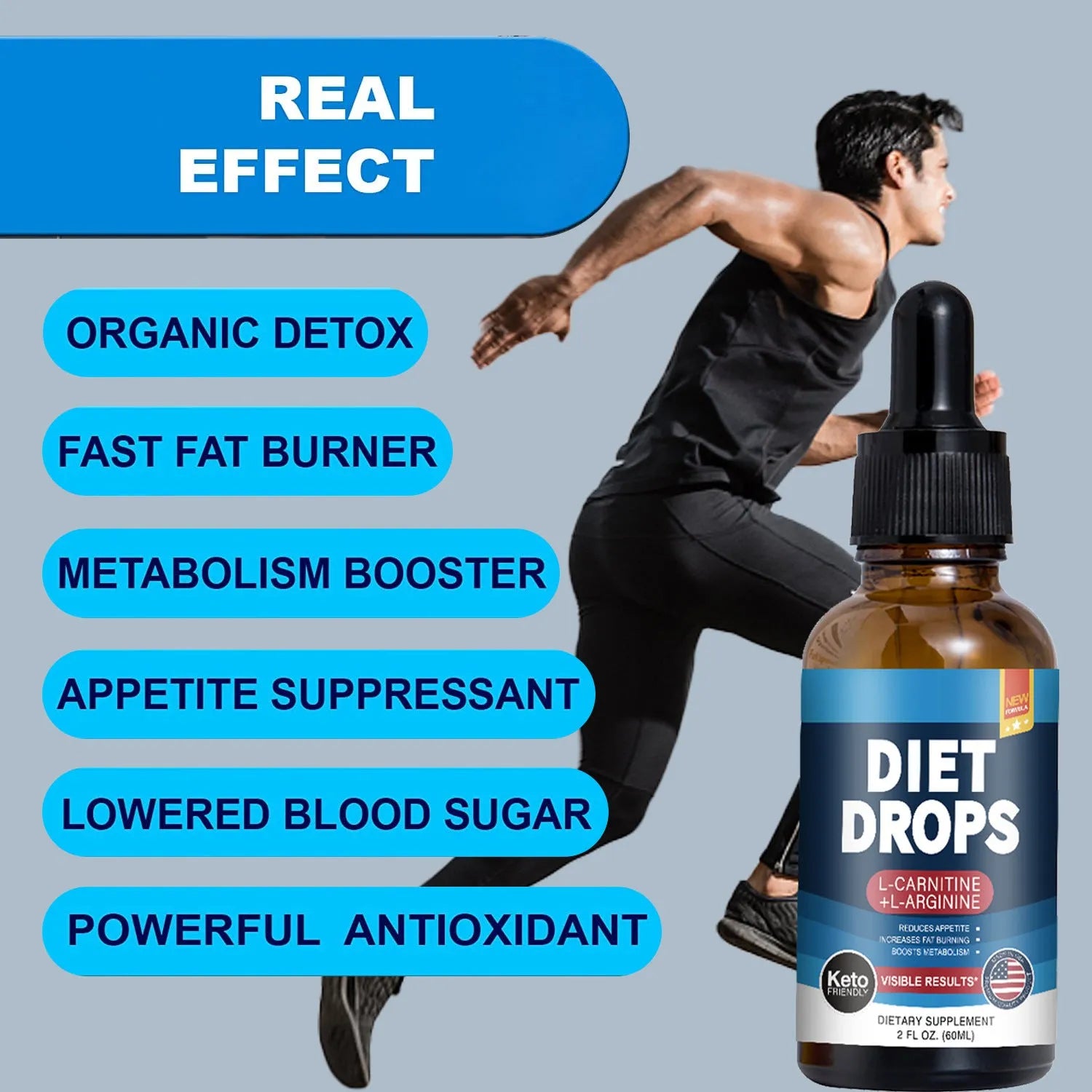 60ml bottle of ketone drops liquid supplement with dropper