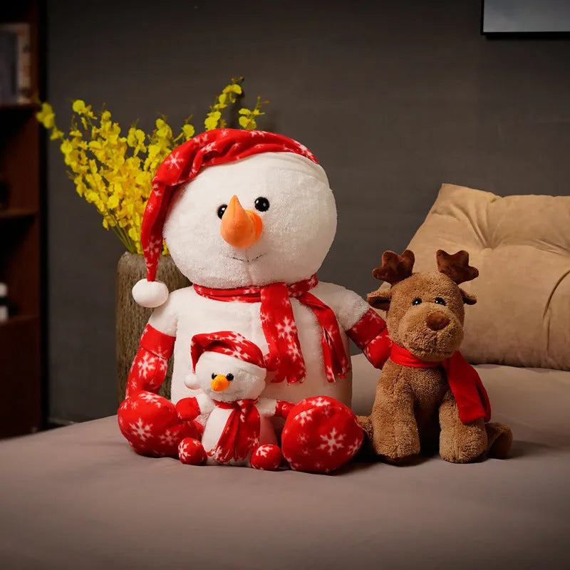 Super soft short plush snowman ragdoll elk doll with cartoon deer horns