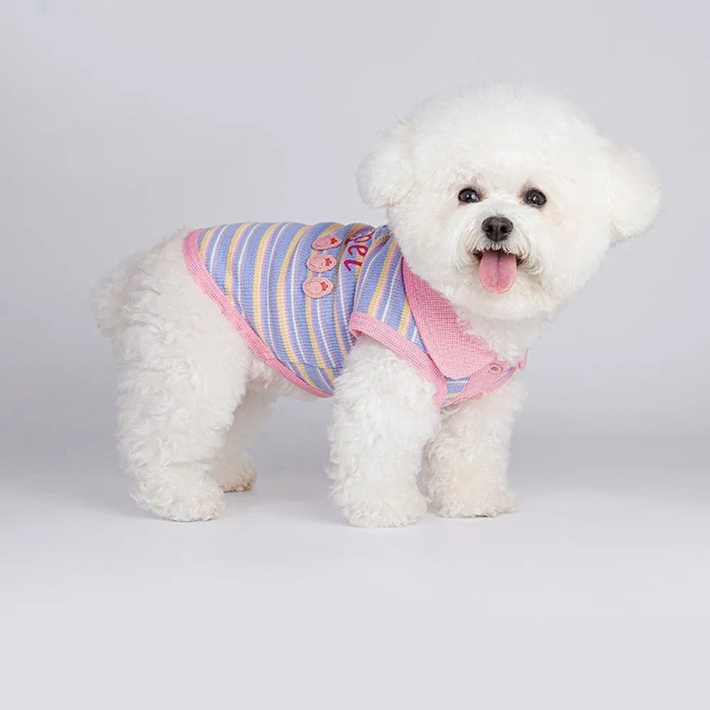 Pink purple reversible autumn vest for small dog or cat with elastic leg openings