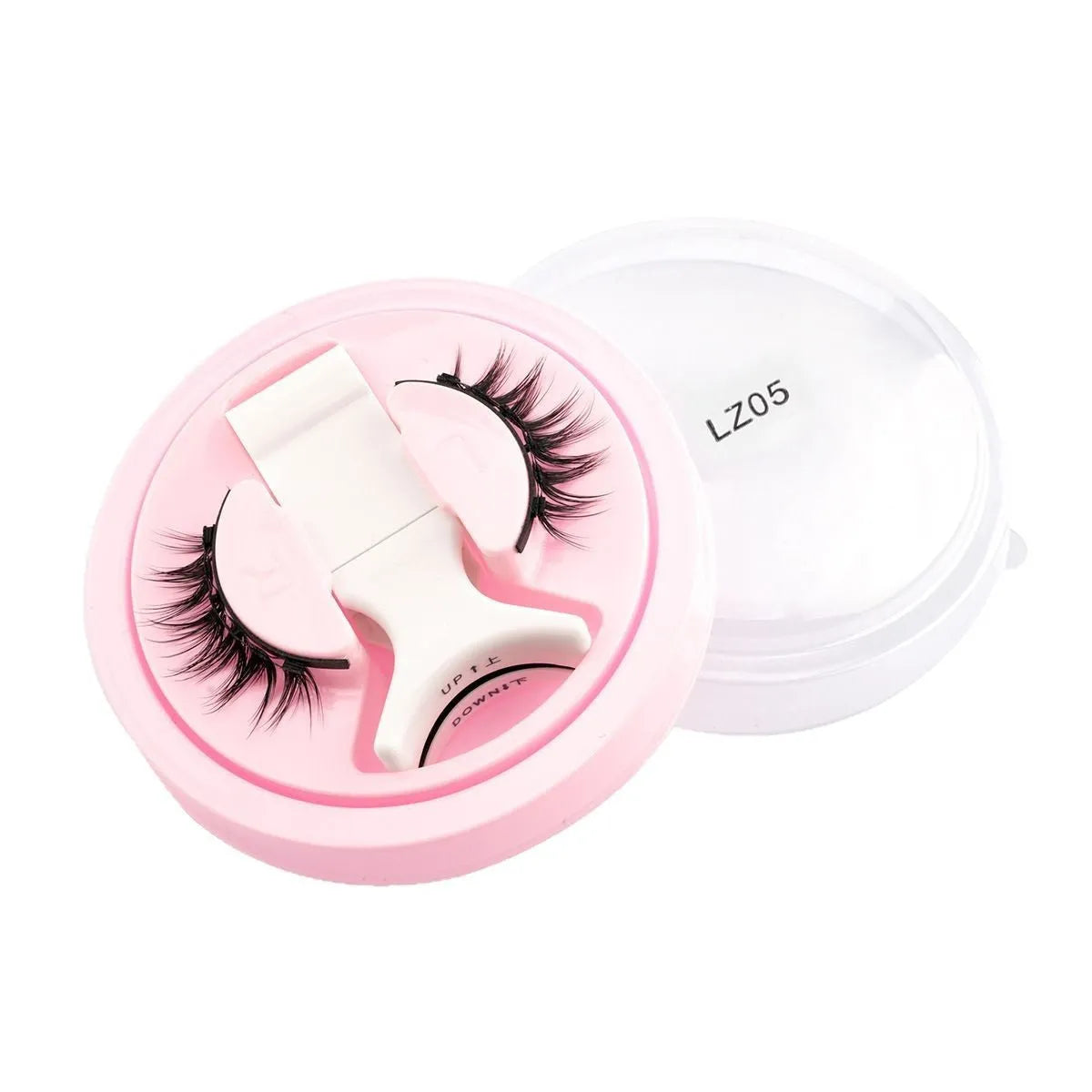 Set of reusable, glue-free waterproof false eyelashes in artificial fibre, showing natural thick 0.6-1.1mm lashes.