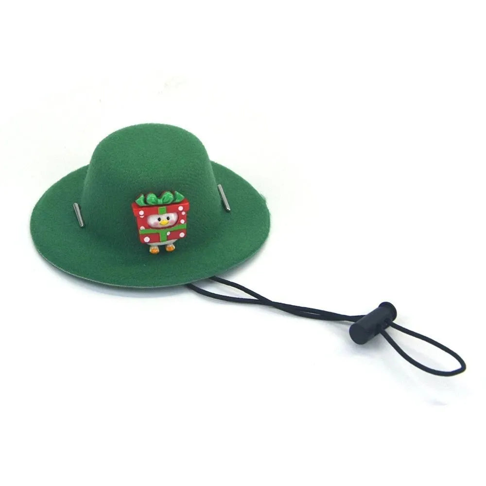 Soft felt cloth pet Christmas hat with antler duck design on a small dog