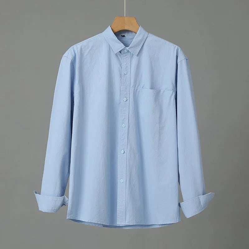 Men's purified cotton long sleeve cardigan shirt in solid colour, Asian sizes M to 4XL, five colour options available