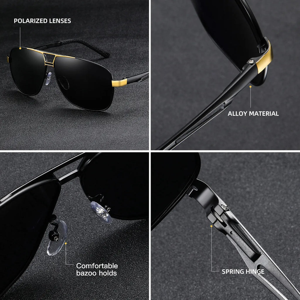 Men's orange red aviator sunglasses with metal frame and polarized HD TAC lenses.