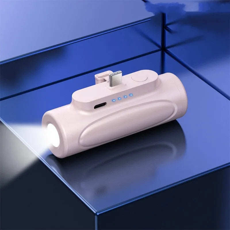 Creative power bank with LED flashlight in Black or Pink with Type-C or Apple charging port