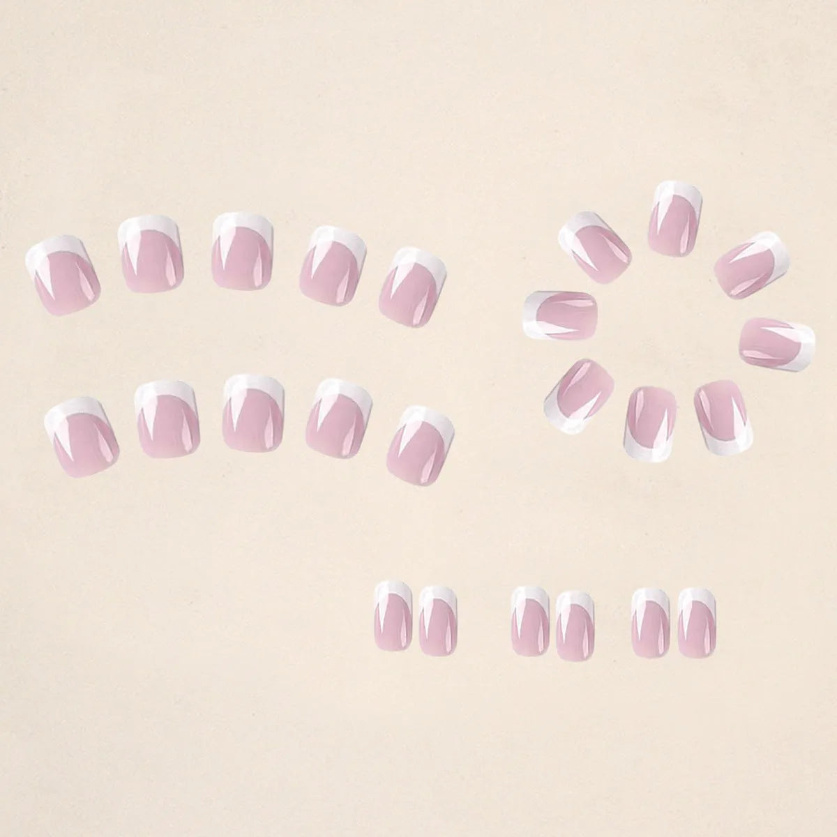 White fake nails with black plaid pattern, 24 pieces in a box.