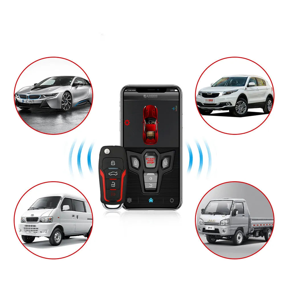 Black and red one-way car alarm system with two remote controls for 3000m vehicle security