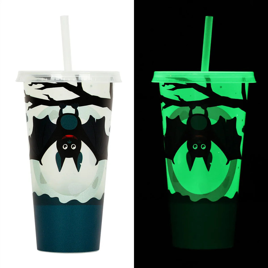 720ml Halloween luminous plastic straw cup with drinking straw in cylindrical design