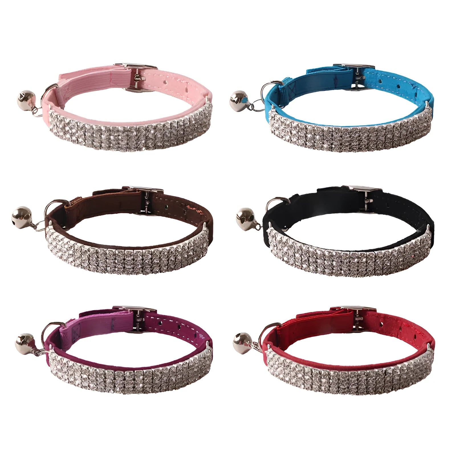 Elastic buckle cat collar with gang drill decoration in flocking material