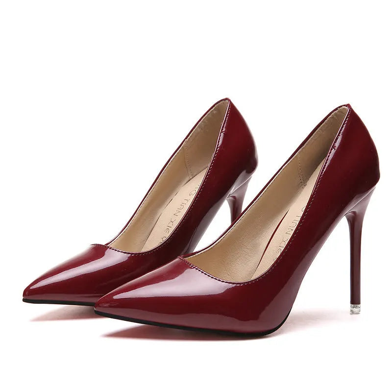Women's pointed toe stiletto high heels with 8cm+ heel in six colours including apricot and wine red