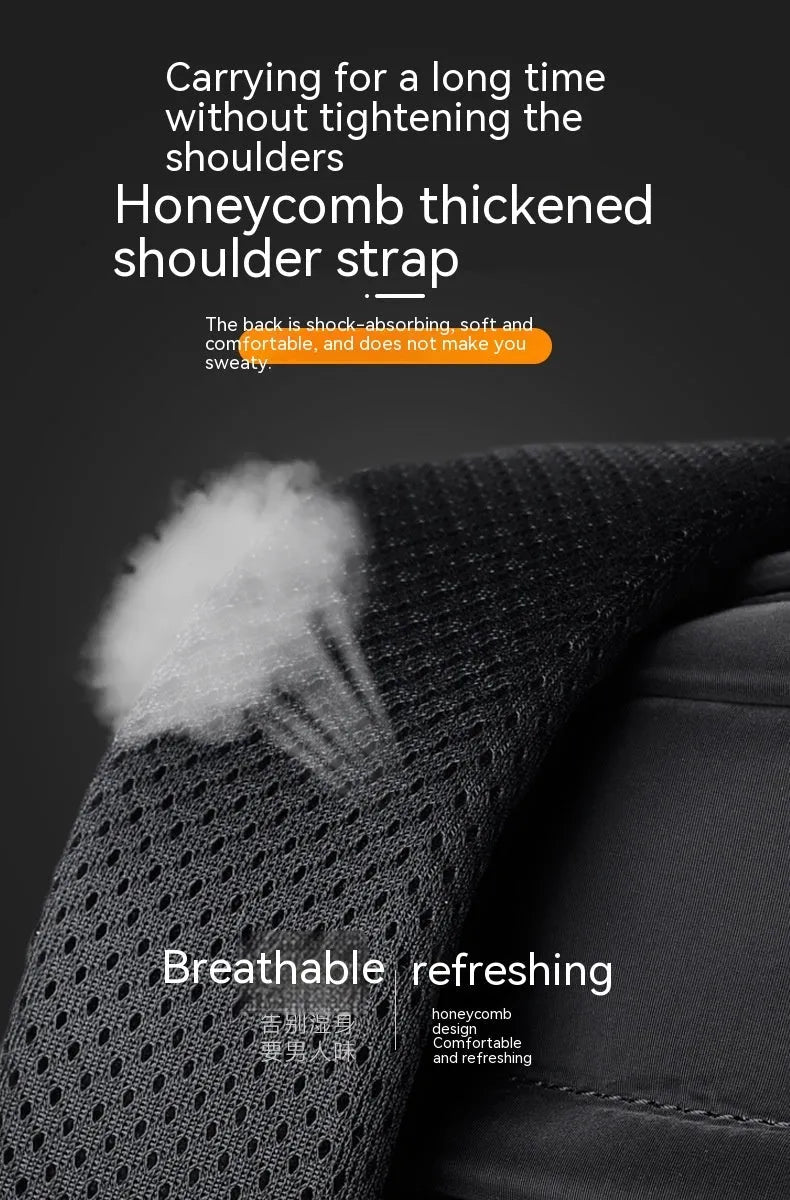 Student backpack casual men's backpack Oxford cloth anti-theft USB charging expandable 20-35L blue