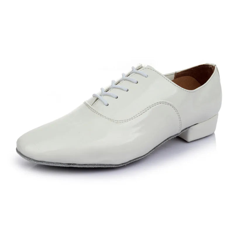 Men's black indoor dancing shoes with a synthetic leather upper and calf leather sole.