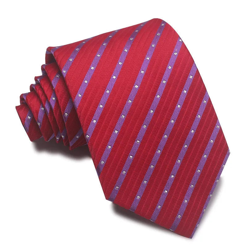 8cm wide polyester jacquard business tie with striped pattern in various colour options