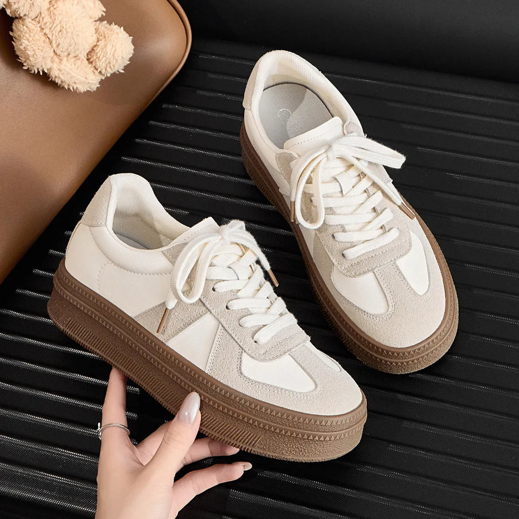Retro round toe casual board shoes with cross shoulder straps in matte milky white