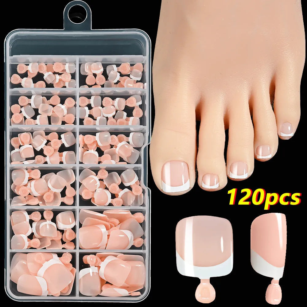120 French white edge full square toe nail pieces in nude colours for short nail application