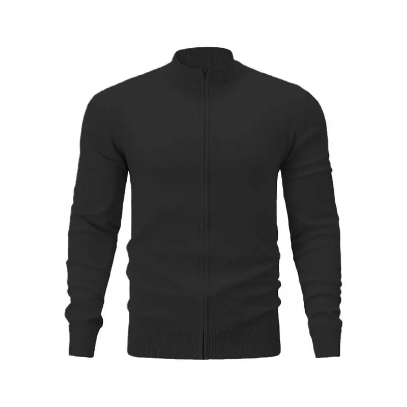 Men's casual stand collar cotton zipper sweater in a loose cardigan fit