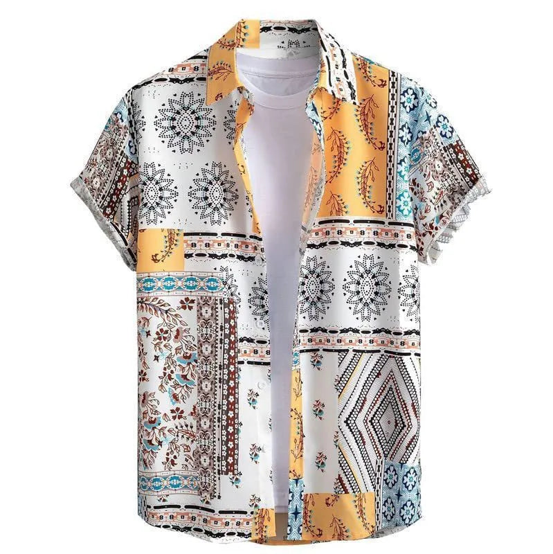 Men's slim fit Hawaiian shirt with digital printed pattern and short sleeves