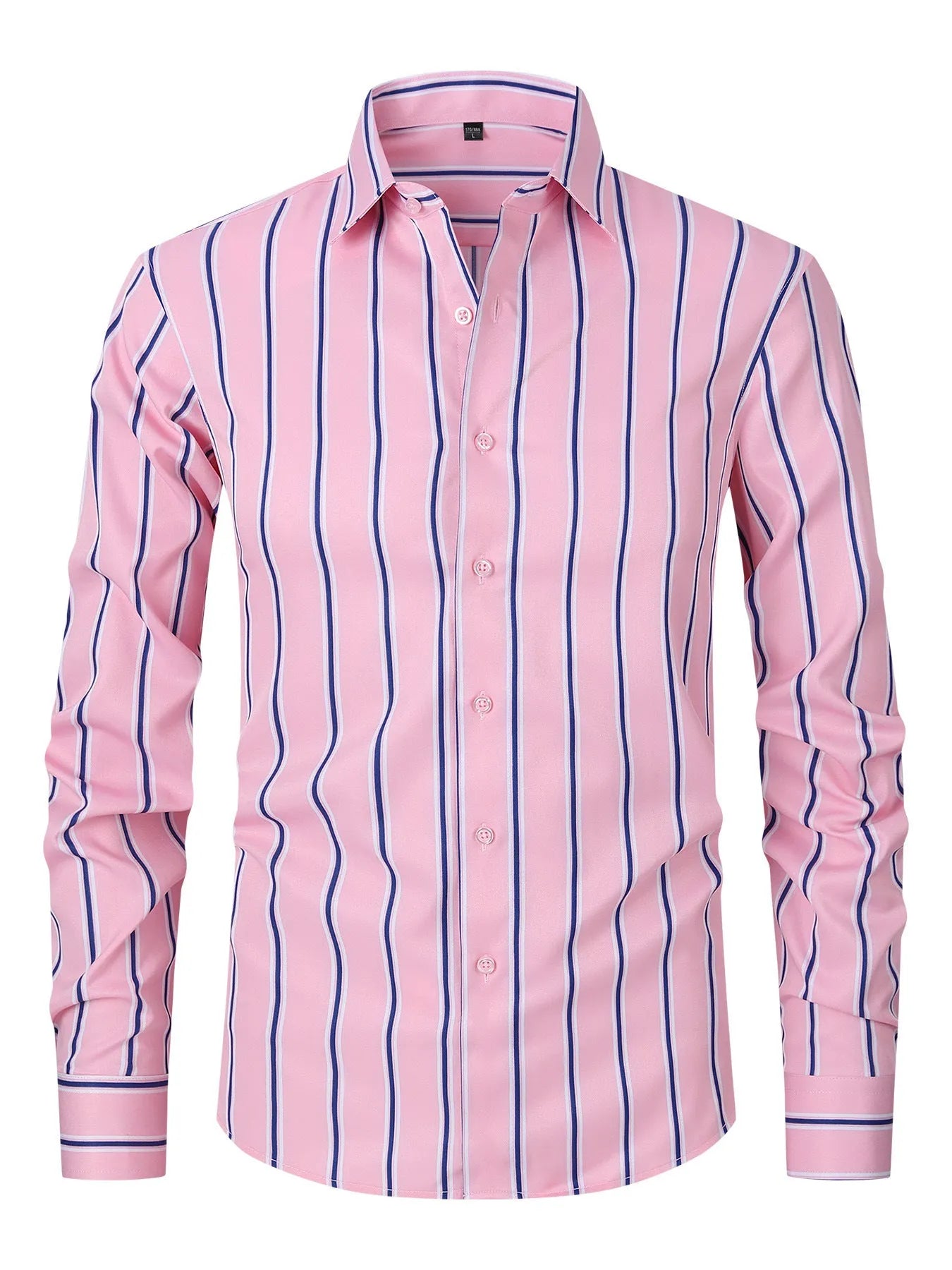 Men's striped long sleeve business shirt in polyester blend fabric with slim fit cardigan styling