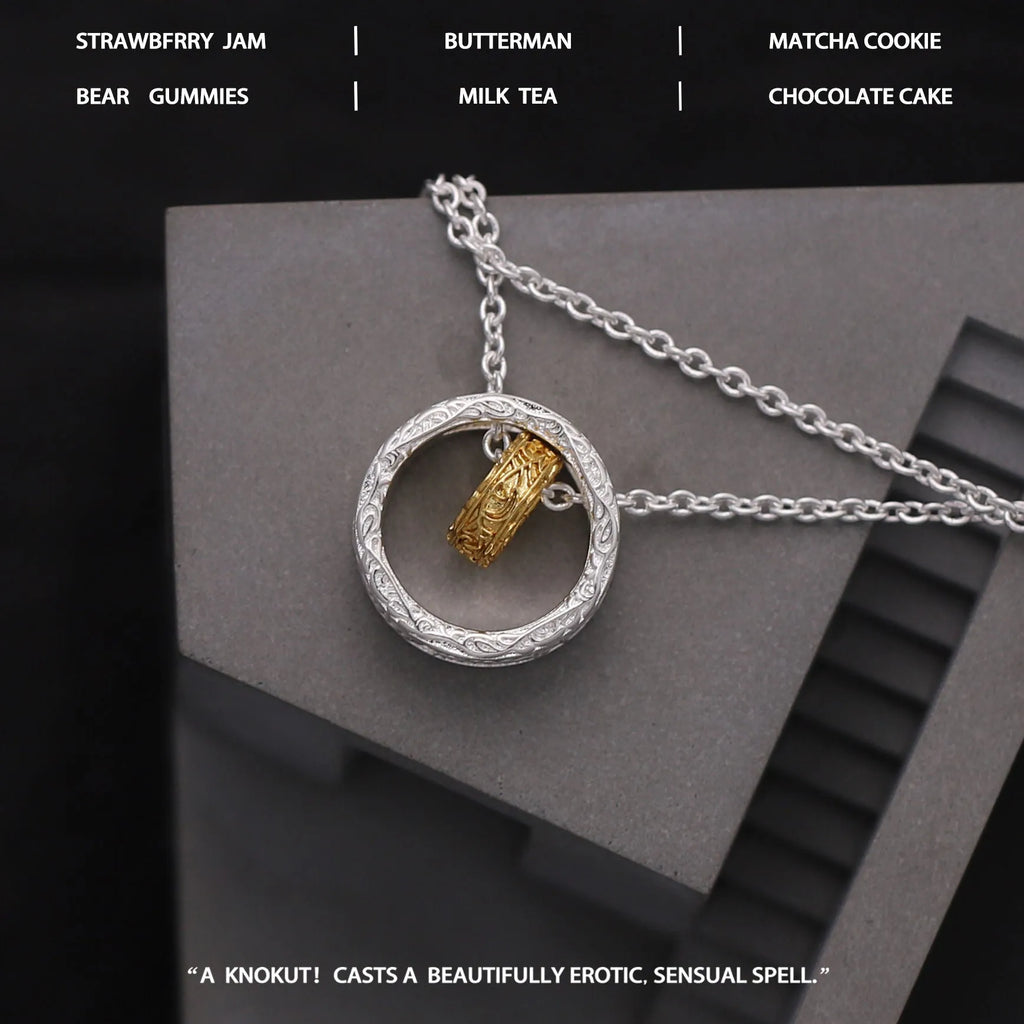 Textured gold and silver copper nested necklace with round and ring geometric shapes