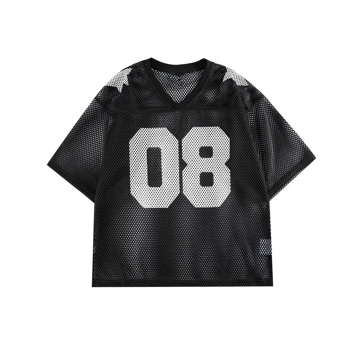 Black half sleeve pullover shirt with white letter pattern design, loose fit casual top