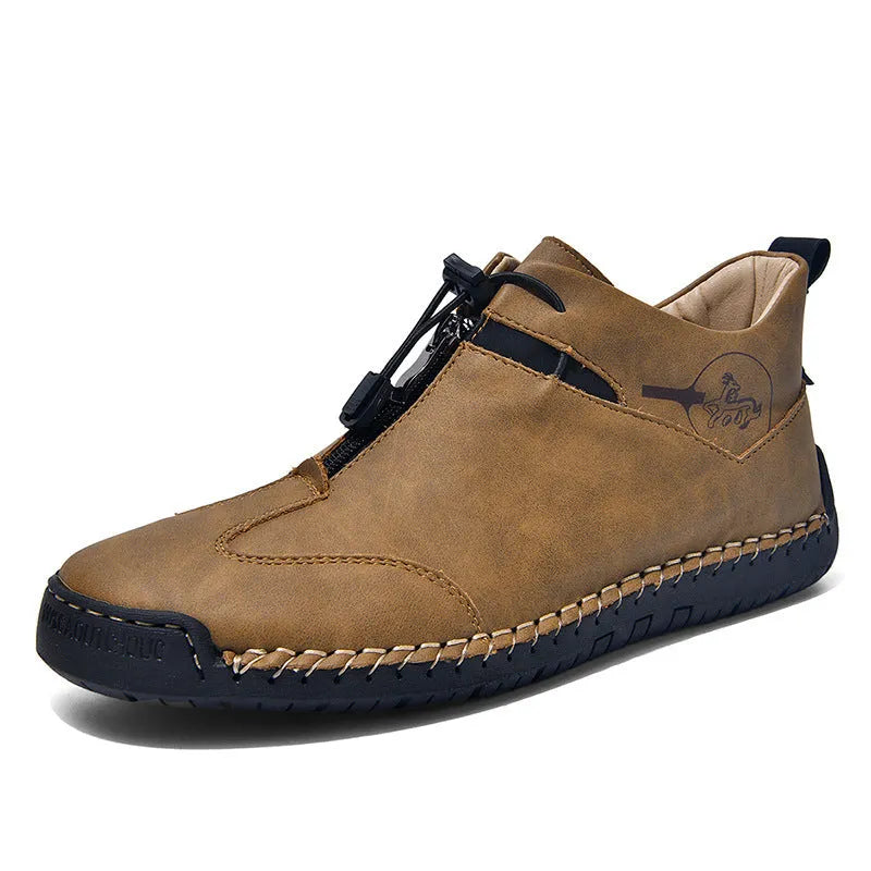 Men's casual leather shoes with mid-heel height increase in black blue green and khaki colors