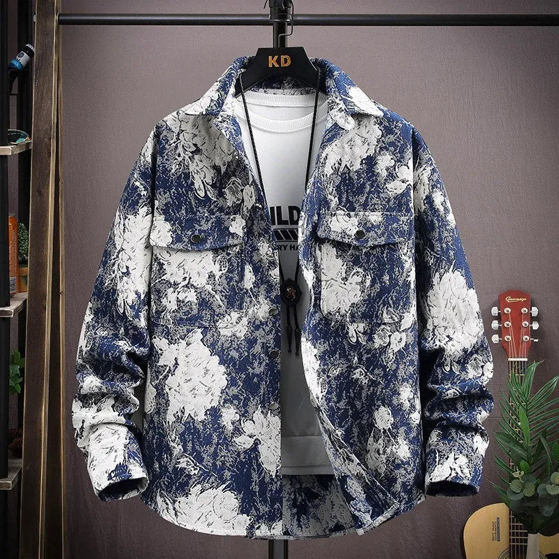 Men's long sleeve lapel shirt coat in a colour from the range, showing straight hem design