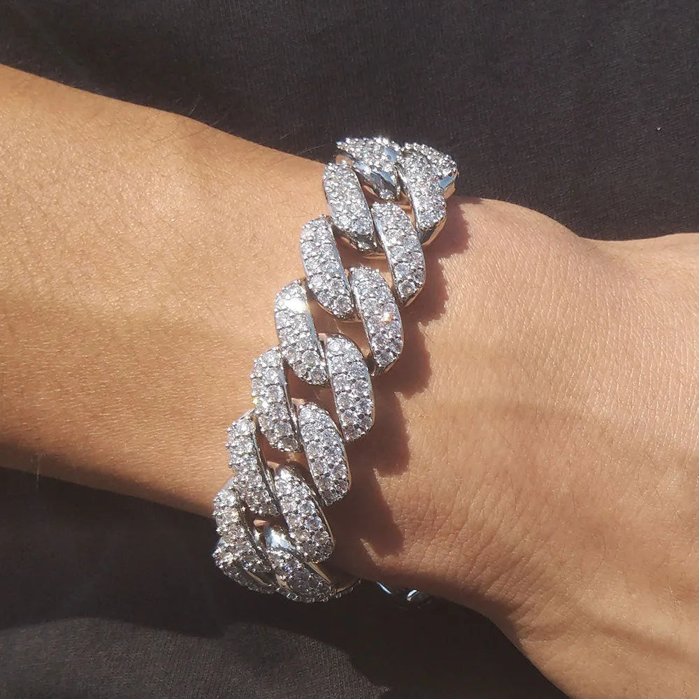 Cuban bracelet diamond link chain unisex hiphop jewellery alloy 21cm gold silver