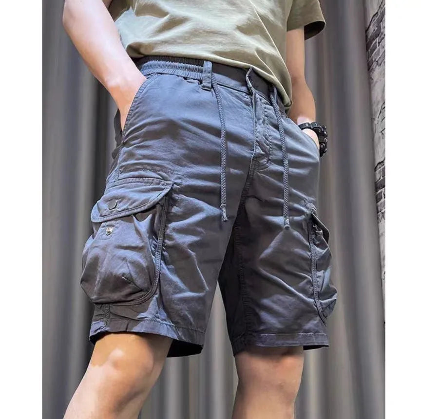 Loose straight Korean-style casual overalls with multiple pockets in micro-elastic polyester fabric