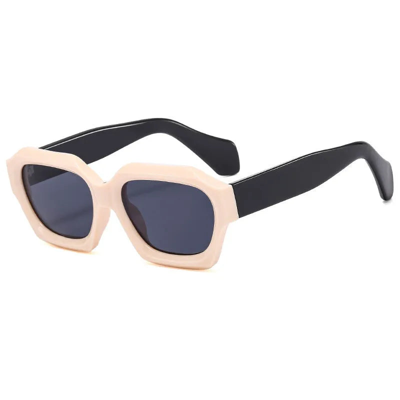Men's UV protection sunglasses quadrilateral frame punk hip hop style bright black frame gray piece