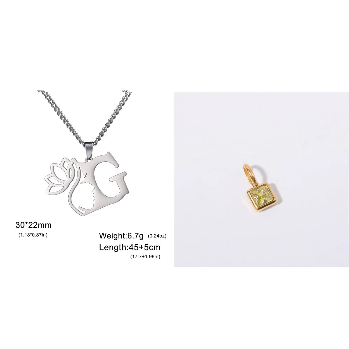 Stainless steel necklace with letter pendant on cross chain in gold or silver electroplated finish