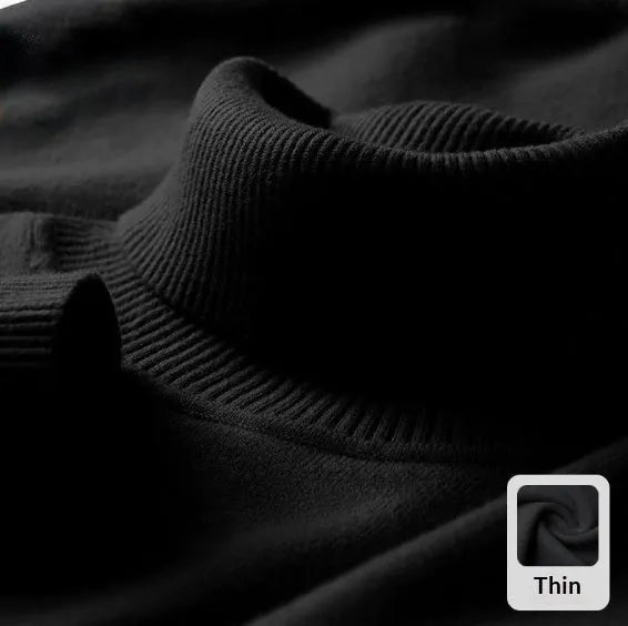 Plus size men's black knitted high-neck fleece-lined sweater on model