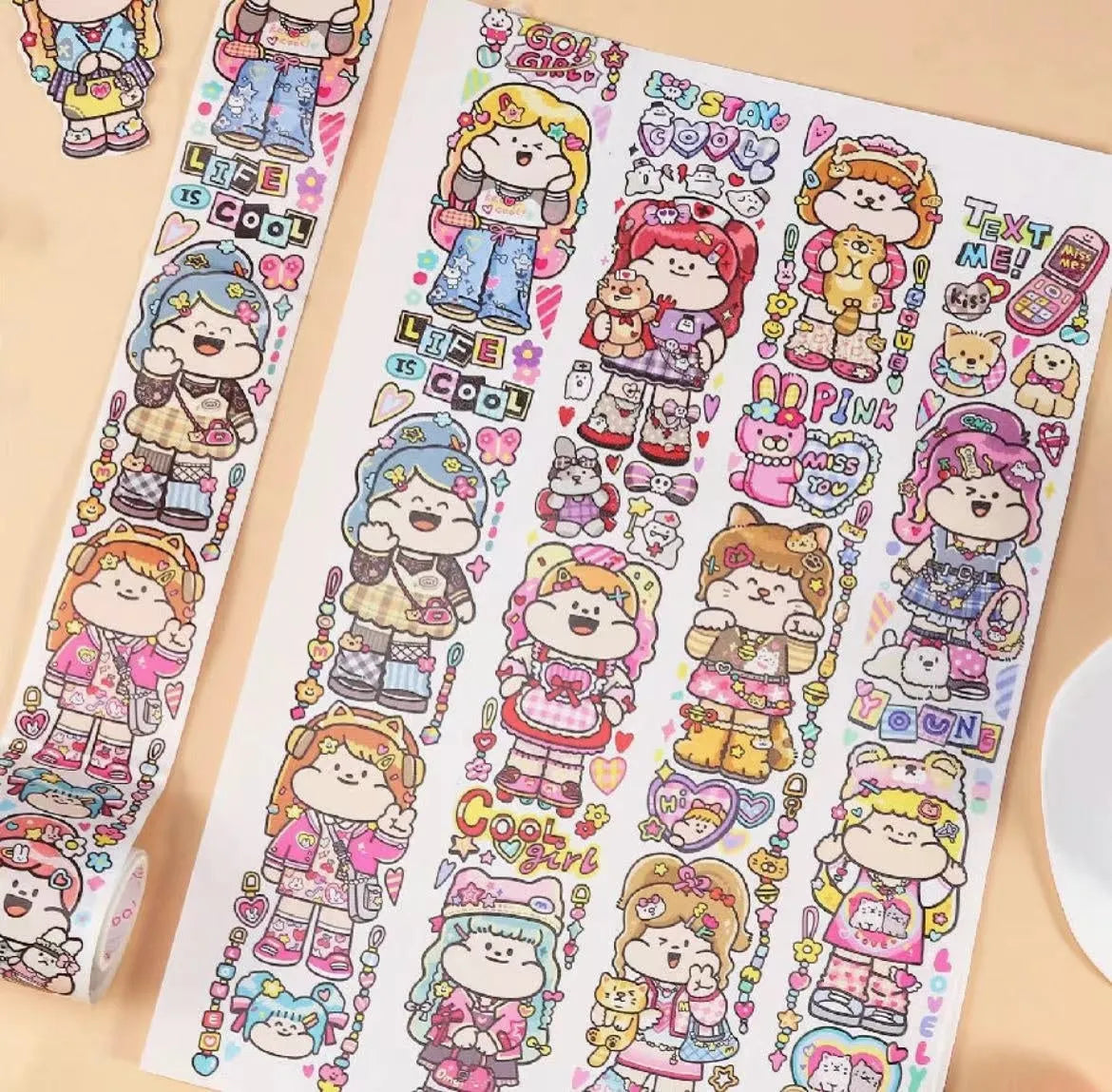Cartoon character decorative stickers for haemorrhoid tape packaging on Japanese paper