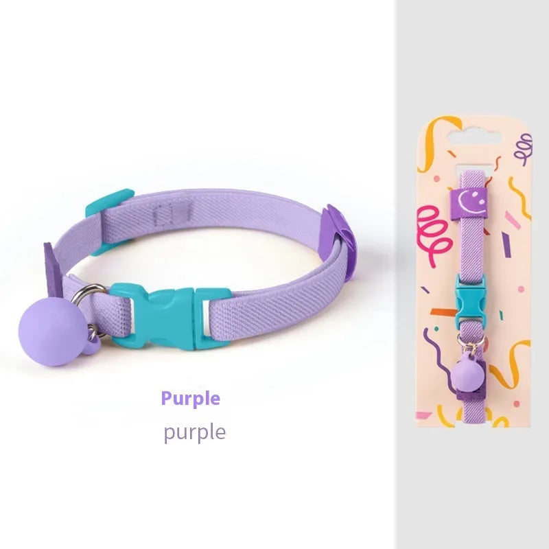 A small dog collar made from high elasticity polyester in an adjustable size, shown in one of seven available colours.