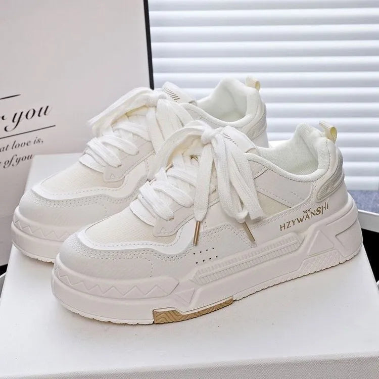 Children's beige board shoes with cross shoulder straps and thick rubber sole, front lace-up fastening