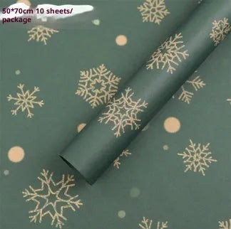 Christmas Kraft paper gift wrap with cartoon ink print, red and green patterns, 50x70cm sheet