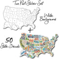 Travel-themed car sticker set with blank map for custom route marking