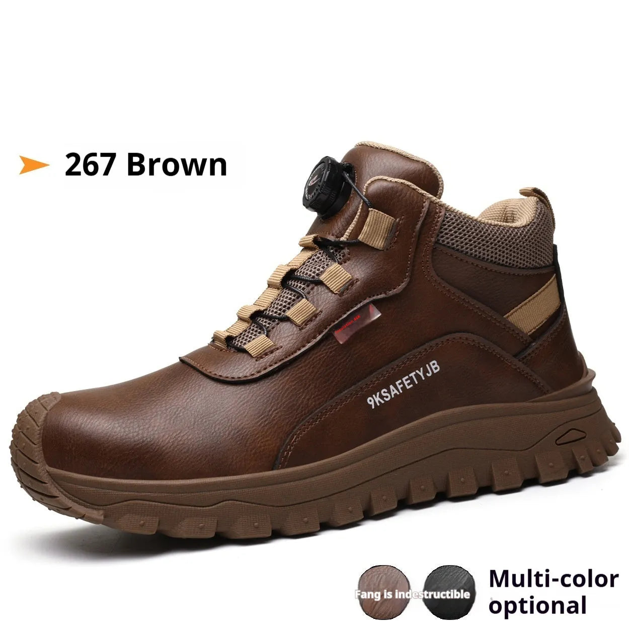 Men's leather work shoes with rubber sole in black colour showing front and side views