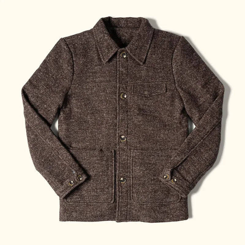 Brown casual fashion polo collar woolen jacket for men long sleeve polyester fibre
