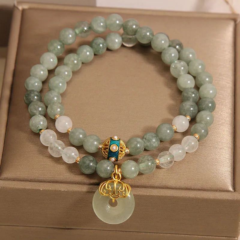 Women's crystal aventurine jade bracelet with double-layer design and safety buckle