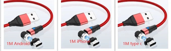 Black magnetic charging cable with LED diamond lamp, showing Android and Type-C magnetic connectors.