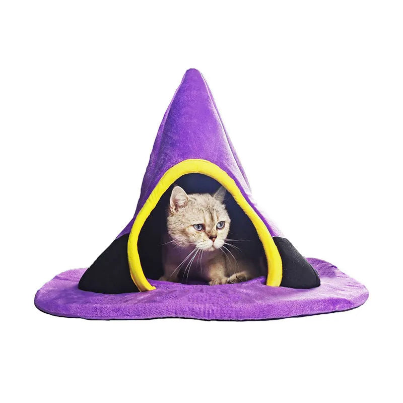 Purple cloth Halloween witch hat shaped cat nest measuring 60x45cm