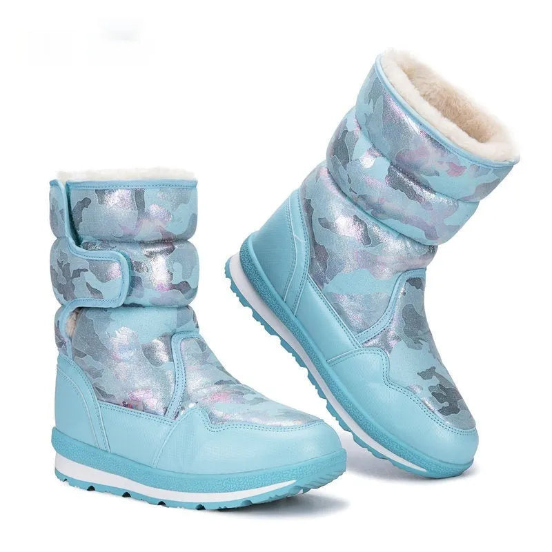 Children's waterproof slip-resistant fleece-lined mid-top snow boots in multiple colours for winter