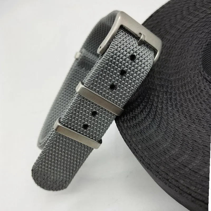 Nylon integrated textile watch strap in various colours showing 20mm and 22mm width options