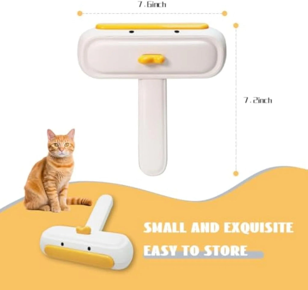 White portable pet hair remover roller with a yellow cartoon duck design on a table.