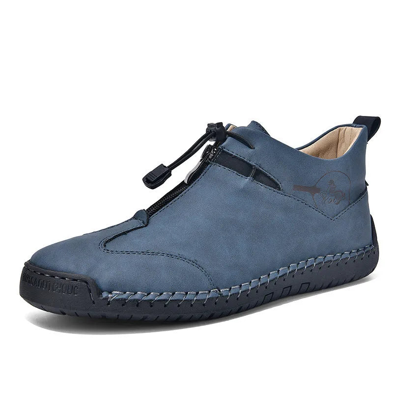 Men's casual leather shoes with mid-heel height increase in black blue green and khaki colors