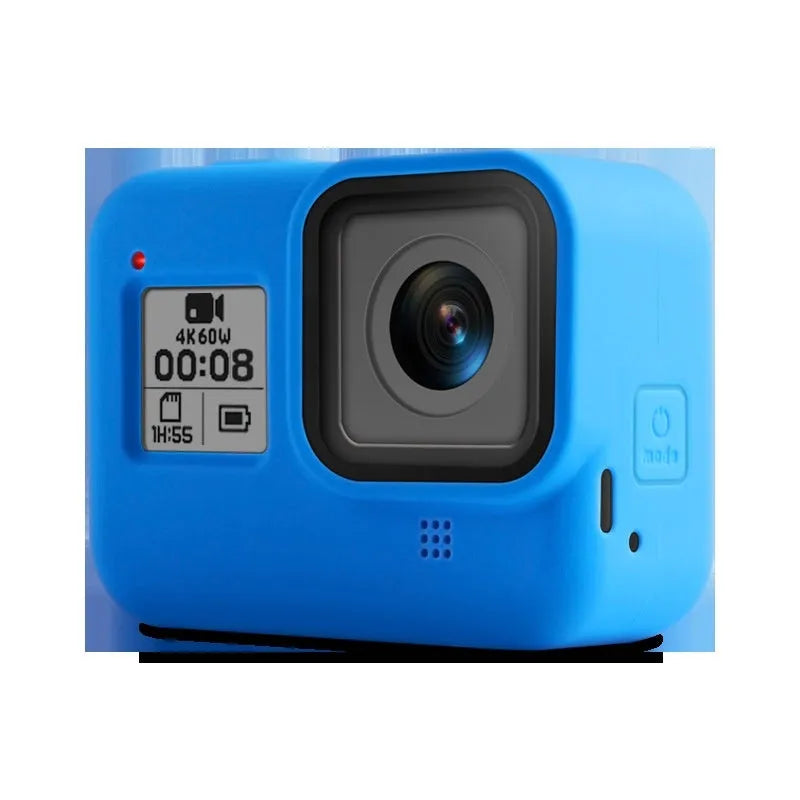 GoPro Hero8 Black protective silicone sleeve with neck lanyard and wrist strap accessories in blue colour