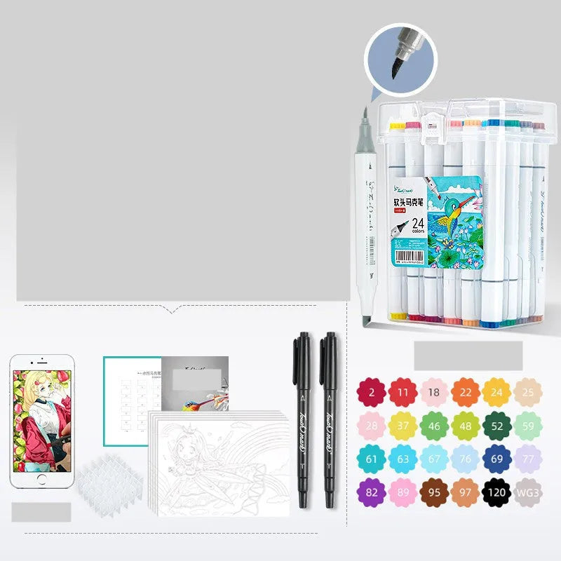 Watercolour pen set for children with 24 colours in a pencil bag, flower design