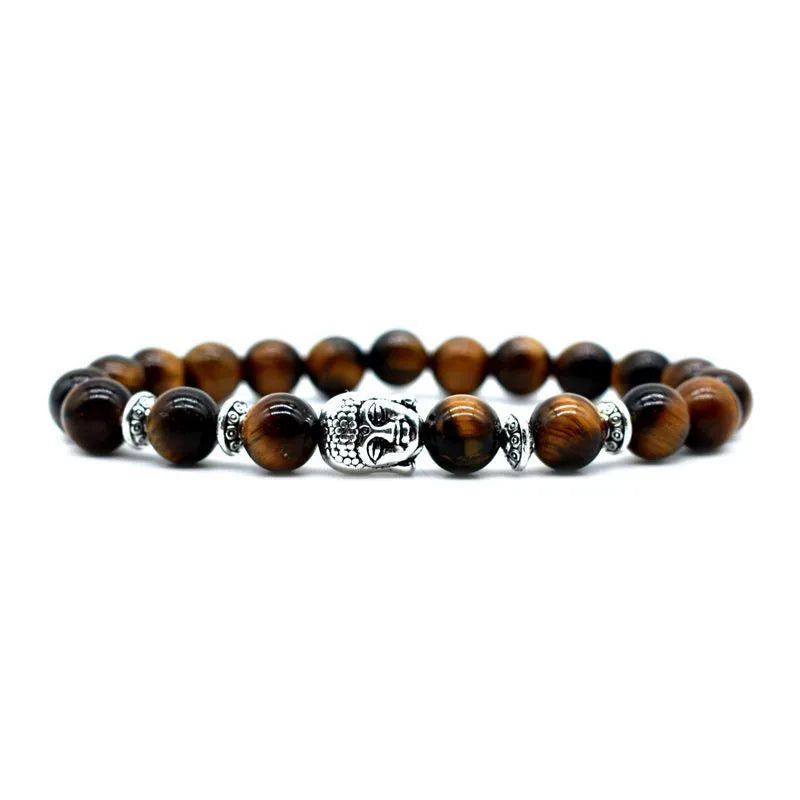 Handmade tiger eye bracelet with 19mm Buddha head in unisex design