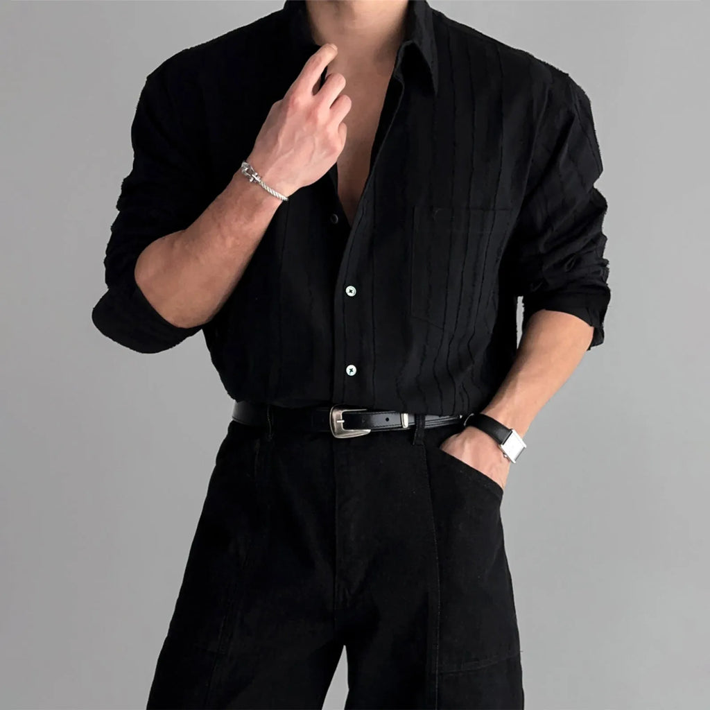 Casual long sleeve polyester shirt for teenagers in solid colour with wide textured finish and front pocket