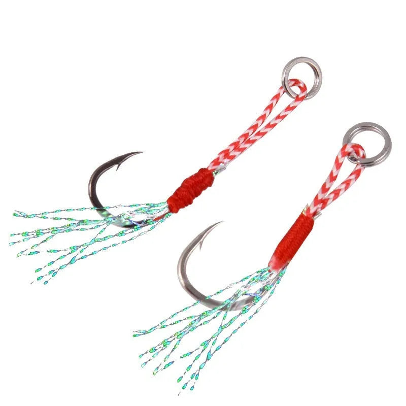 Single fishing hook made of bright wire iron plate on a blue background, sizes No. 9 to No. 14.